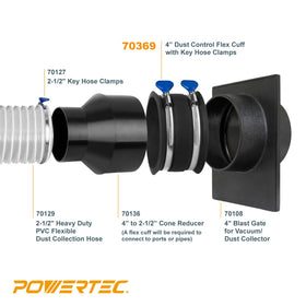 POWERTEC shop vac to planer dust link for organized debris removal.