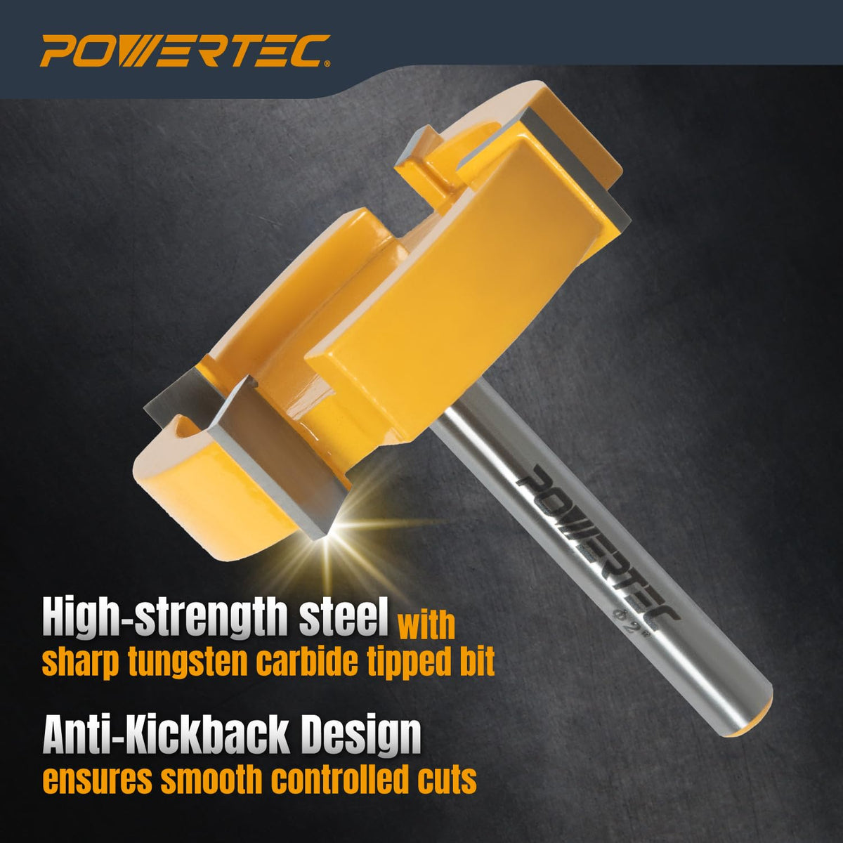 POWERTEC slab flattening bit with 1/2in collet adapter installed