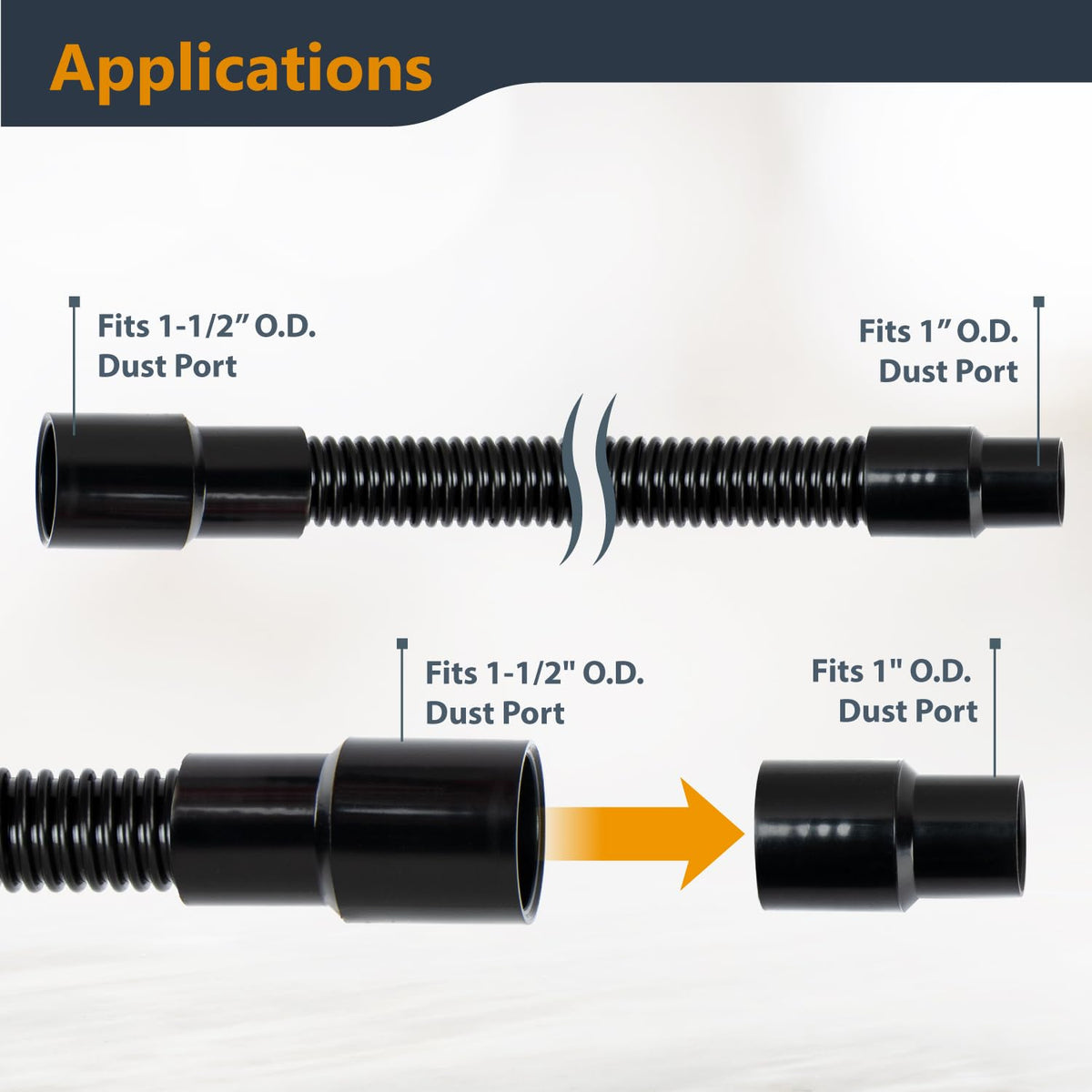 POWERTEC spiral corrugation hose reduces noise while extending reach