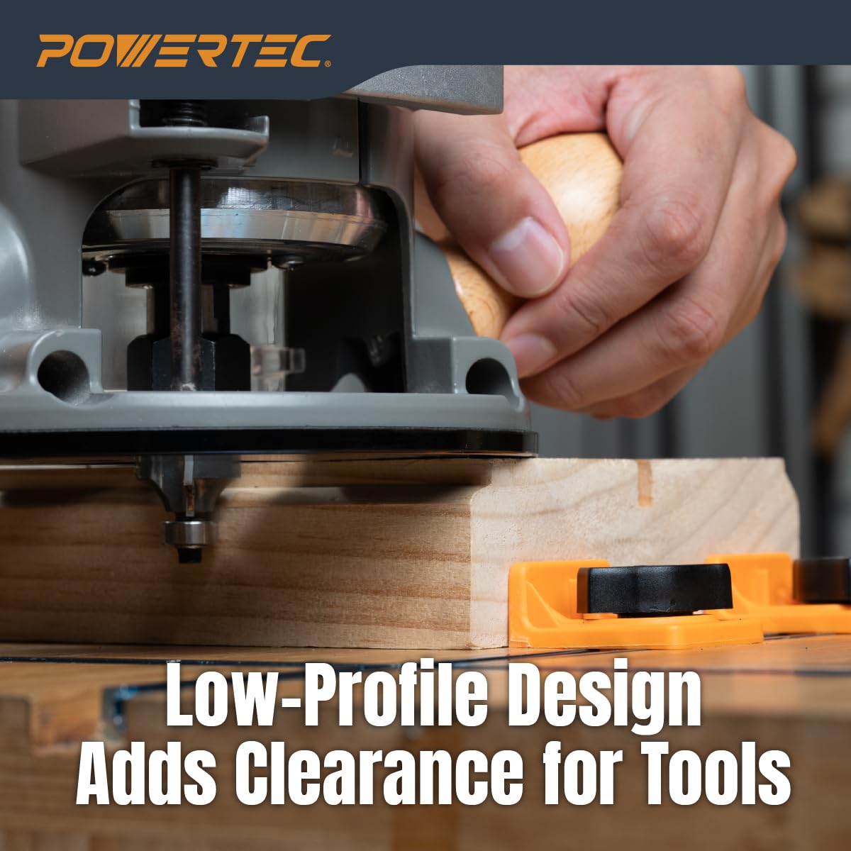 POWERTEC short stop with wing knobs for secure tightening on thin stock.