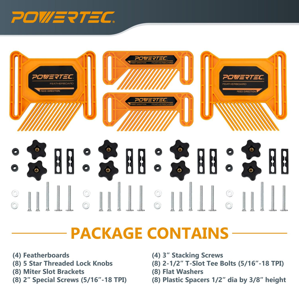 POWERTEC Tandem Featherboards on router table securing stock for clean routing.