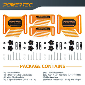 POWERTEC Tandem Featherboards on router table securing stock for clean routing.