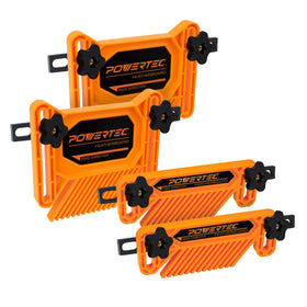 POWERTEC Tandem Featherboards on table saw showing precise feed control for accurate cuts.