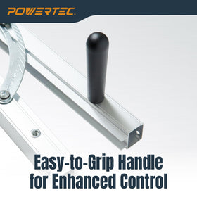 POWERTEC taper jig ergonomic handle enables comfortable setup during long sessions.