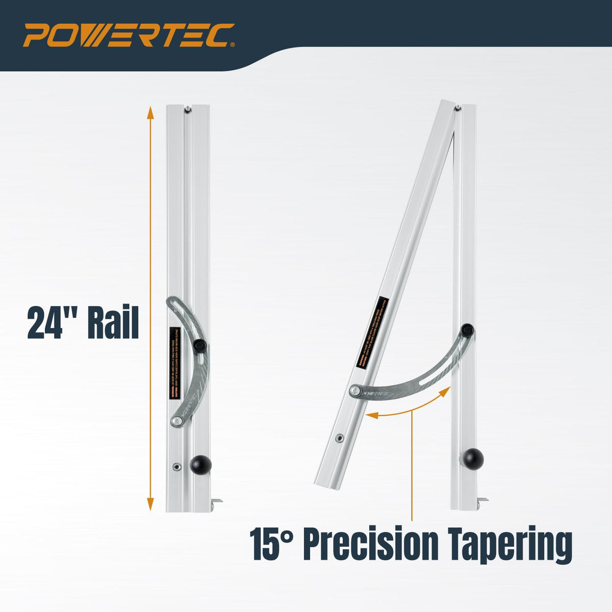 POWERTEC steel stock holder keeps material aligned for repeatable cuts.