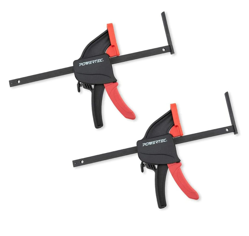 POWERTEC tracksaw clamps secure a guide rail for precise cuts