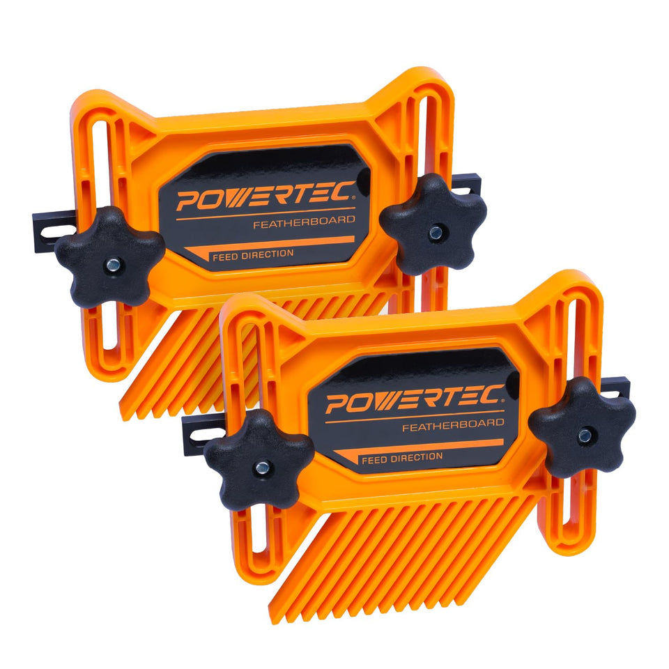 POWERTEC featherboards on a table saw deliver precise control and reduced kickback.