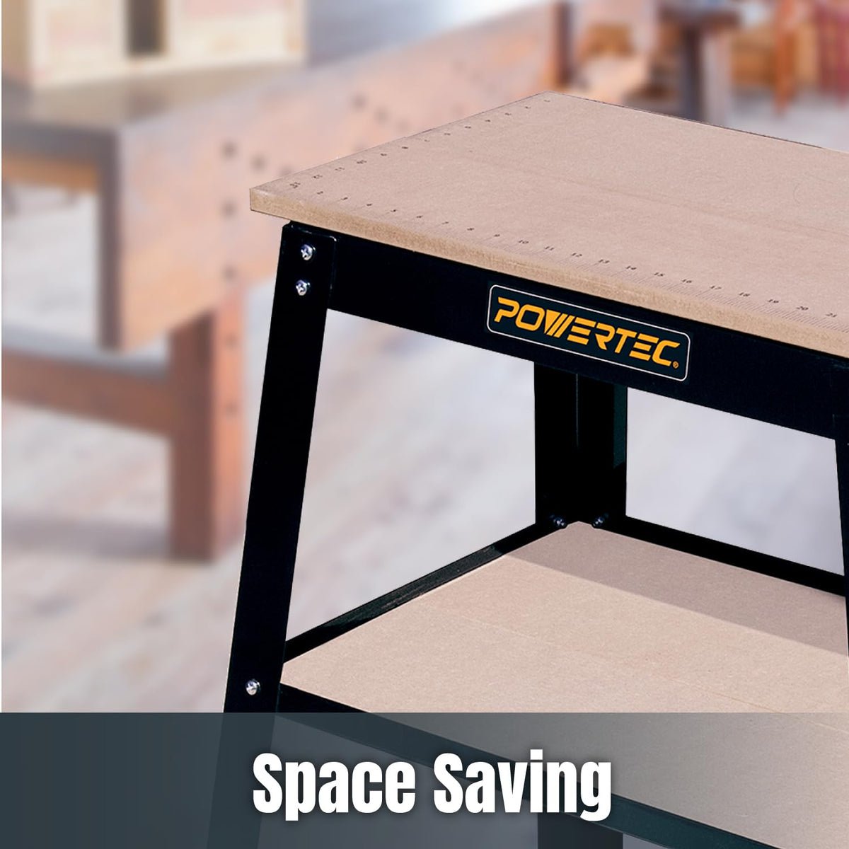 POWERTEC UT1002 leveling feet help stabilize the stand on uneven floors.