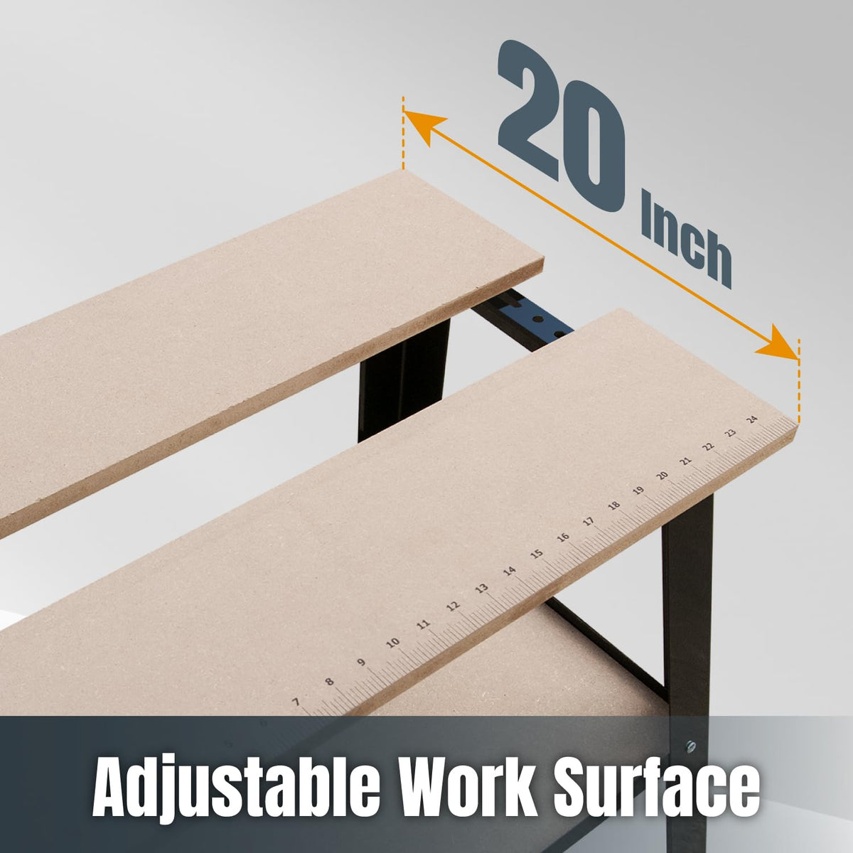 POWERTEC UT1002 storage shelf keeps tools and cords neatly organized.
