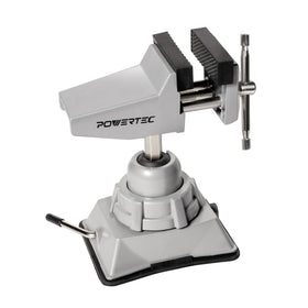 POWERTEC vacuum base vise jaw close-up demonstrates non-marring grip for delicate components.