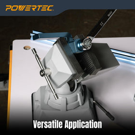 POWERTEC vacuum base vise rubber jaw caps protect workpieces during use.