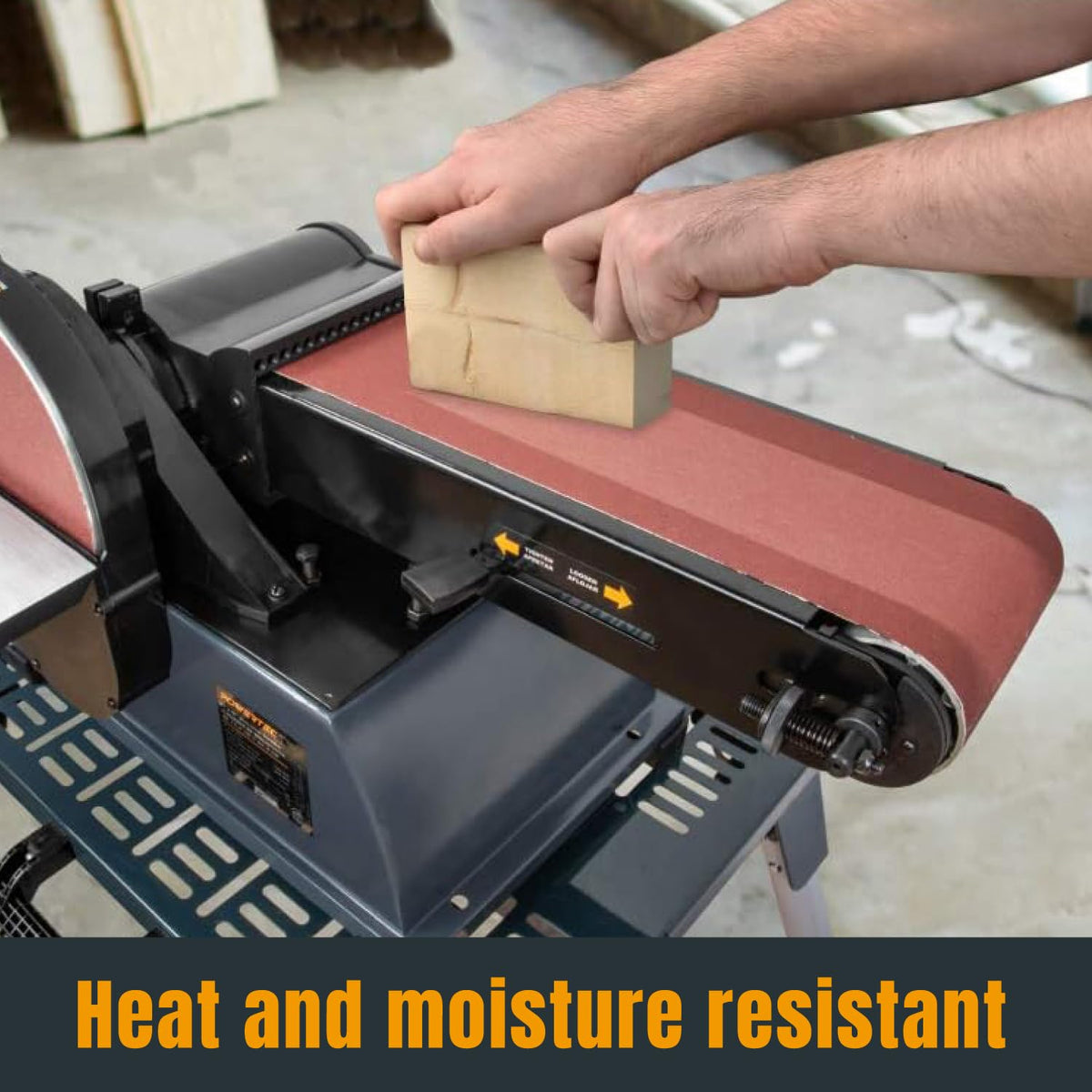 POWERTEC belt backing and seams designed for durability during sanding