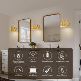 Powfloven battery-powered wall lamp runs long on batteries.