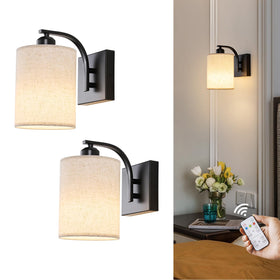 Powfloven black rechargeable wall sconce front view with sleek matte finish, ambient bedroom lighting.