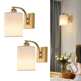 Powfloven Gold rechargeable wall sconce with remote for ambient bedroom lighting