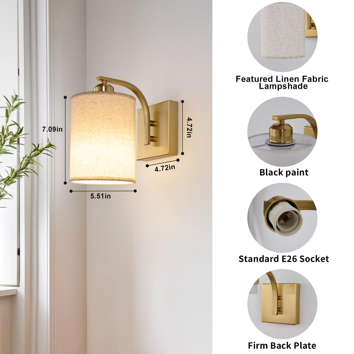 Powfloven Gold wireless wall light duo for cordless living room ambiance