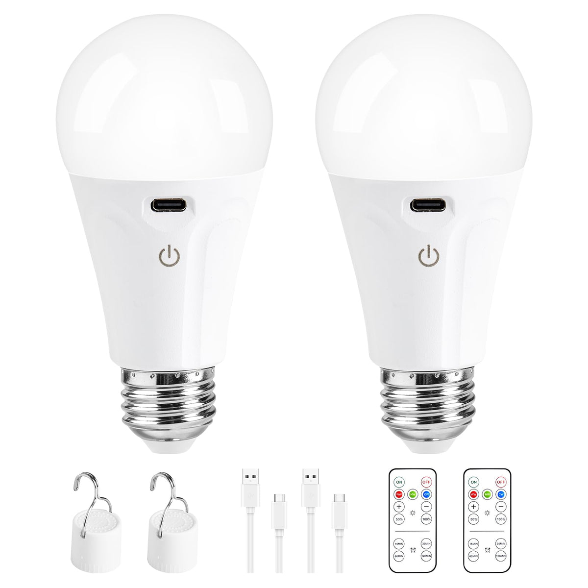Powfloven rechargeable A19 bulb in a lamp, cordless lighting.