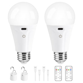 Powfloven rechargeable A19 bulb in a lamp, cordless lighting.