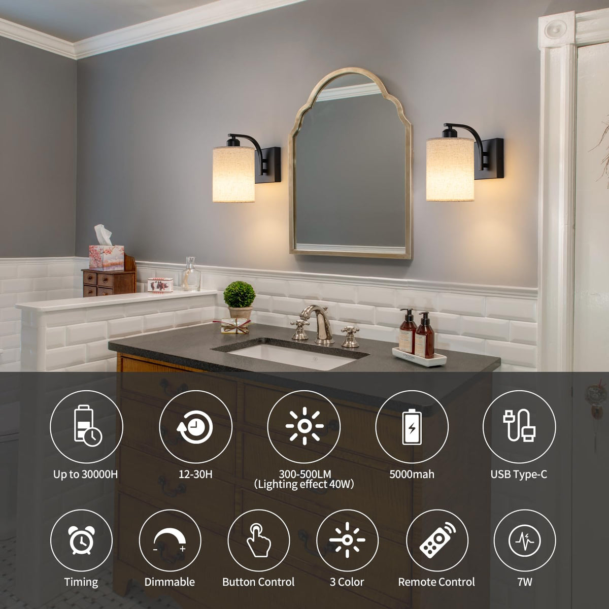 Powfloven charging base keeps battery-powered sconces ready.