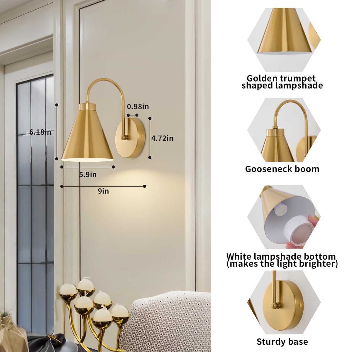 Powfloven wall sconce with remote control for easy brightness adjustments.