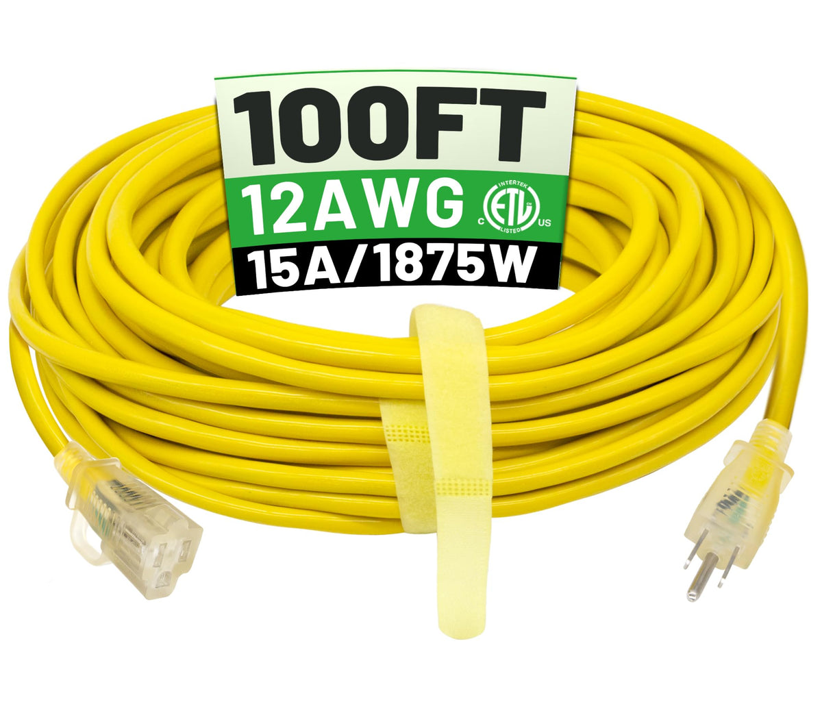 Powgrn 100ft 12ga outdoor extension cord ready for long outdoor power runs