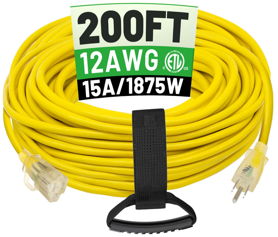 POWGRN 200ft outdoor extension cord for heavy-duty outdoor use and long reach