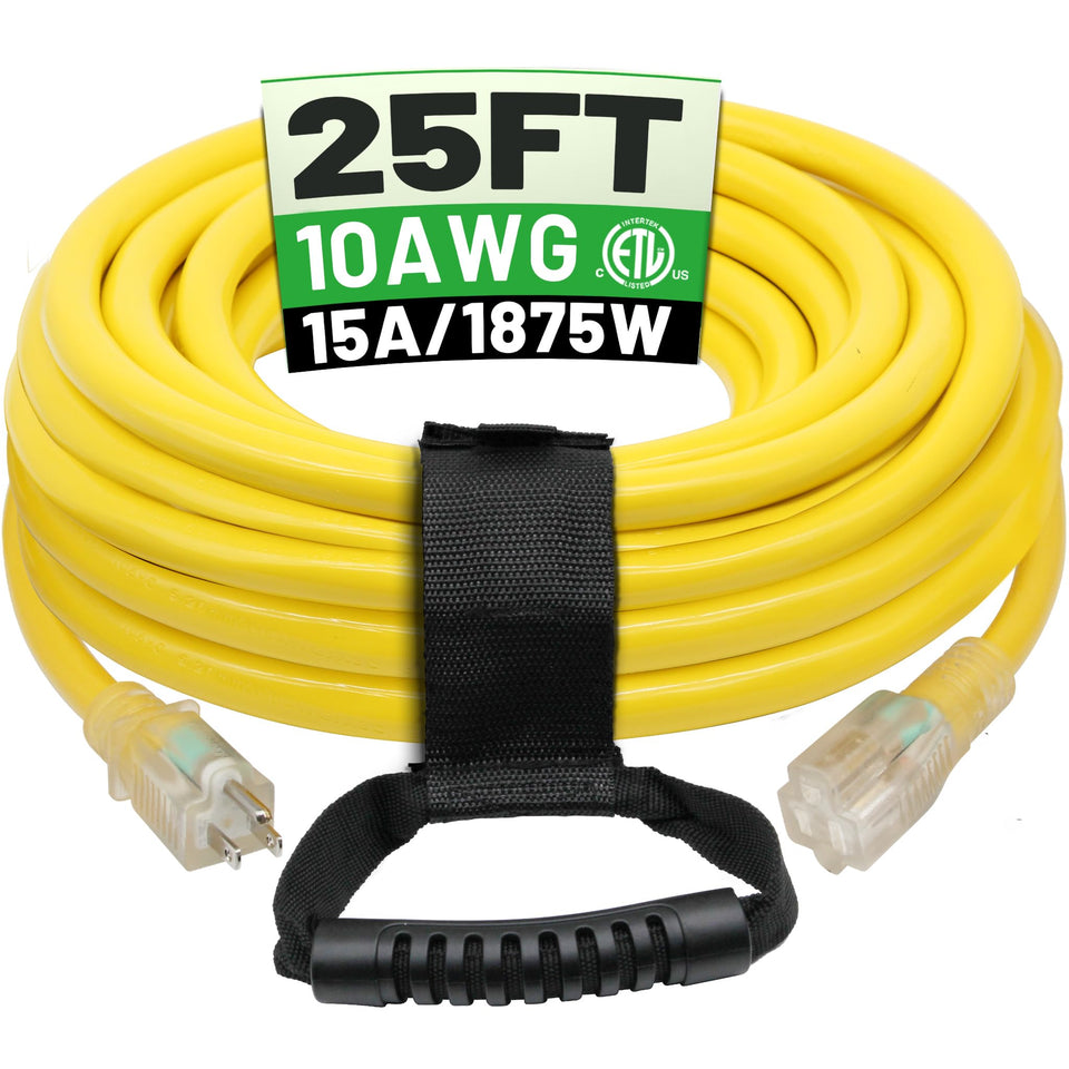 POWGRN 25 ft outdoor extension cord with 10 gauge wire for heavy-duty use