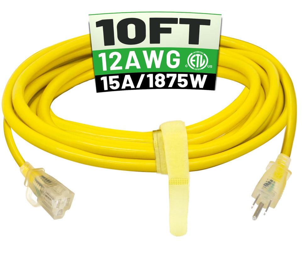 POWGRN outdoor extension cord 10ft with lighted end for safe outdoor use