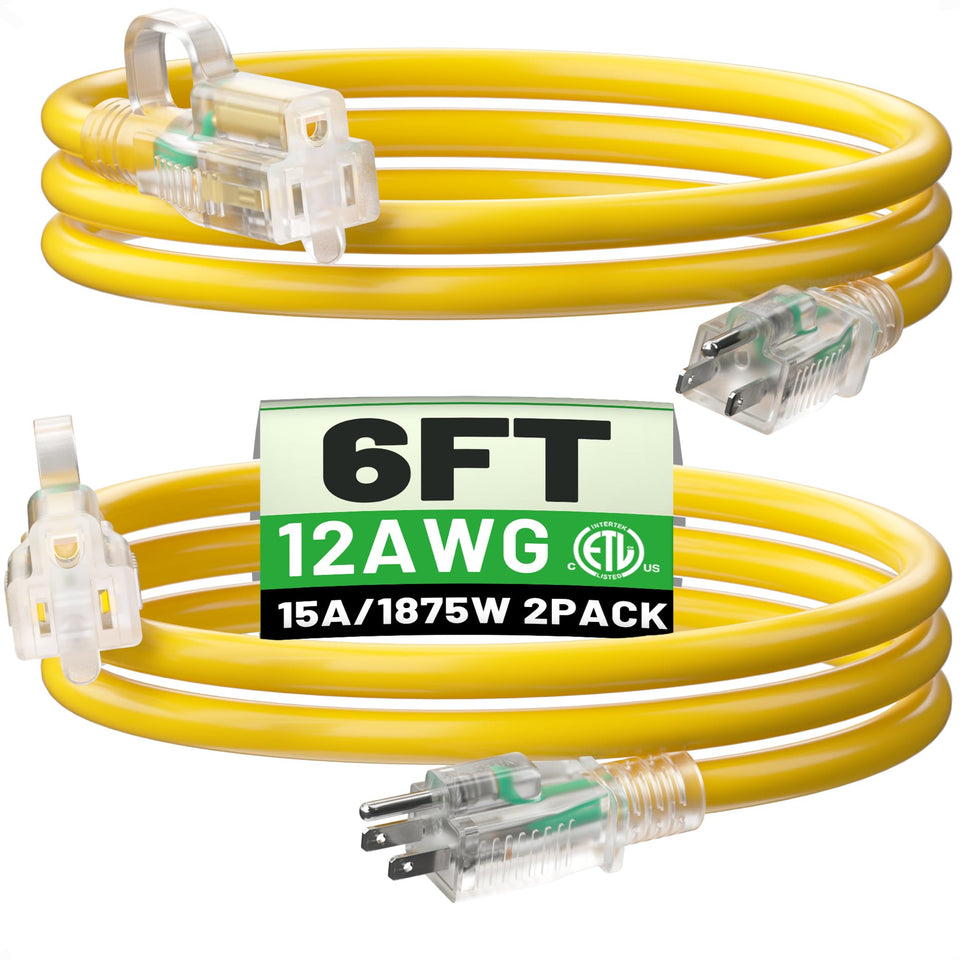 POWGRN outdoor extension cord 6ft with yellow jacket for rugged outdoor tasks
