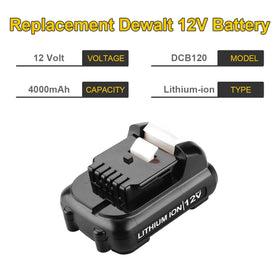Powilling 12V DCB120 battery beside tools, dependable performance for tasks.