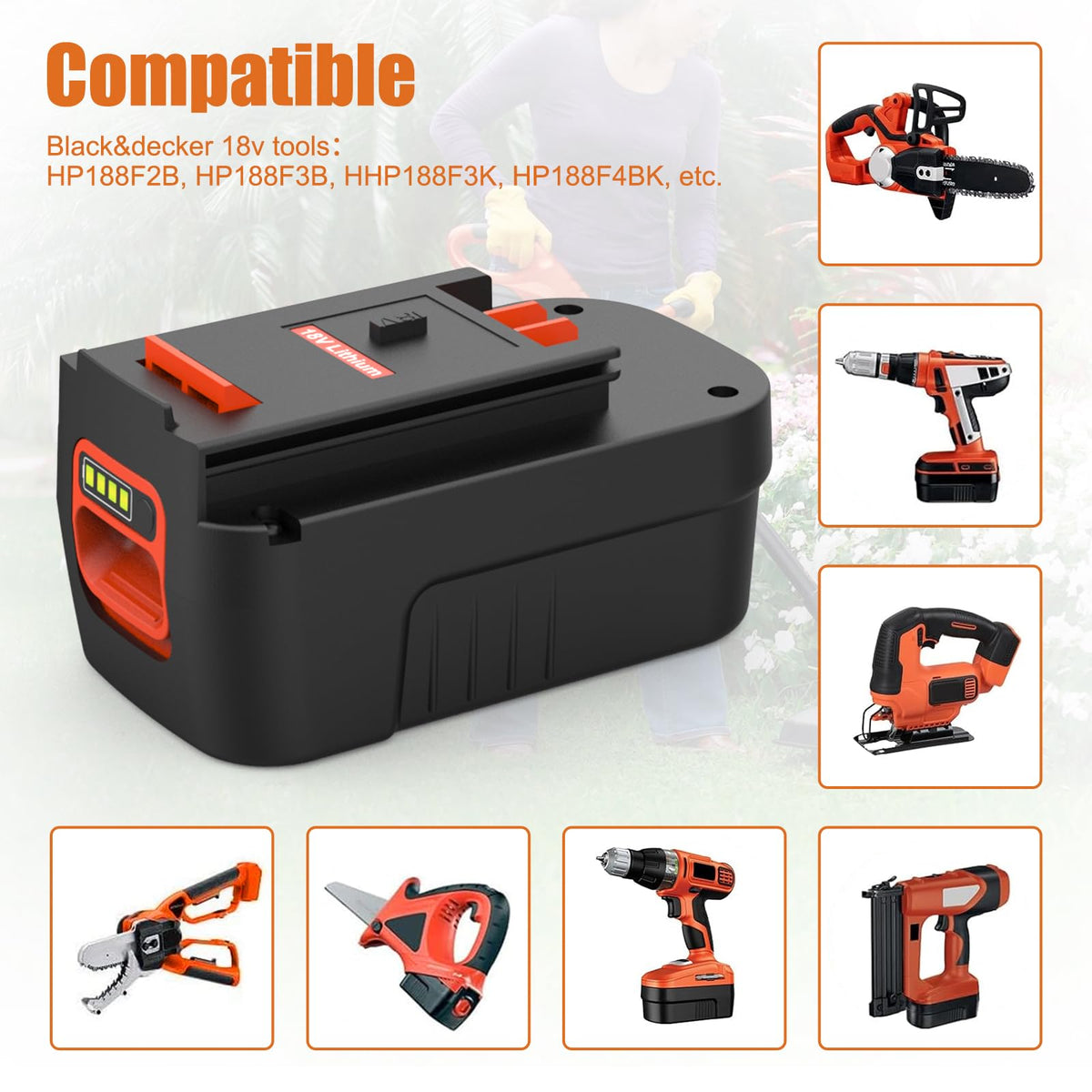 Powilling 18V 6.0Ah lithium battery delivers longer runtime for Black & Decker tools.