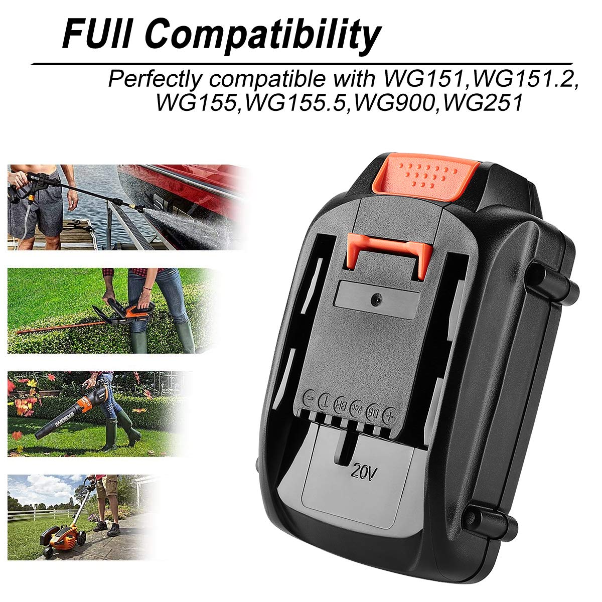 Powilling 2-Pack 3.5Ah 20V battery compatibility chart for Worx systems