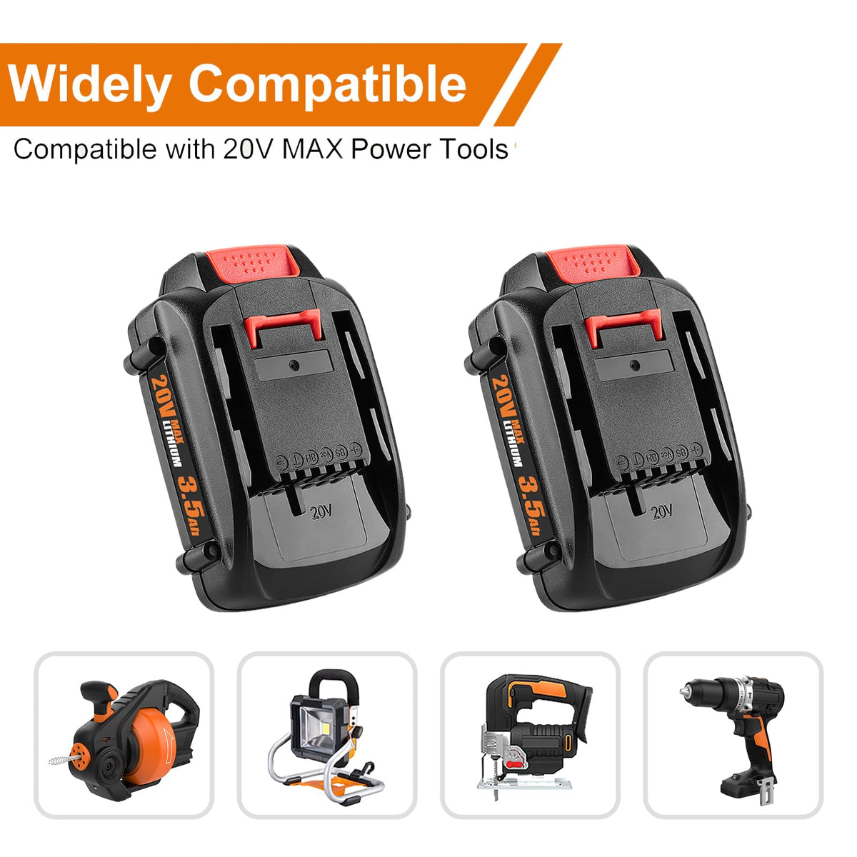 Powilling 2-Pack 3.5Ah 20V battery in charger for quick recharging
