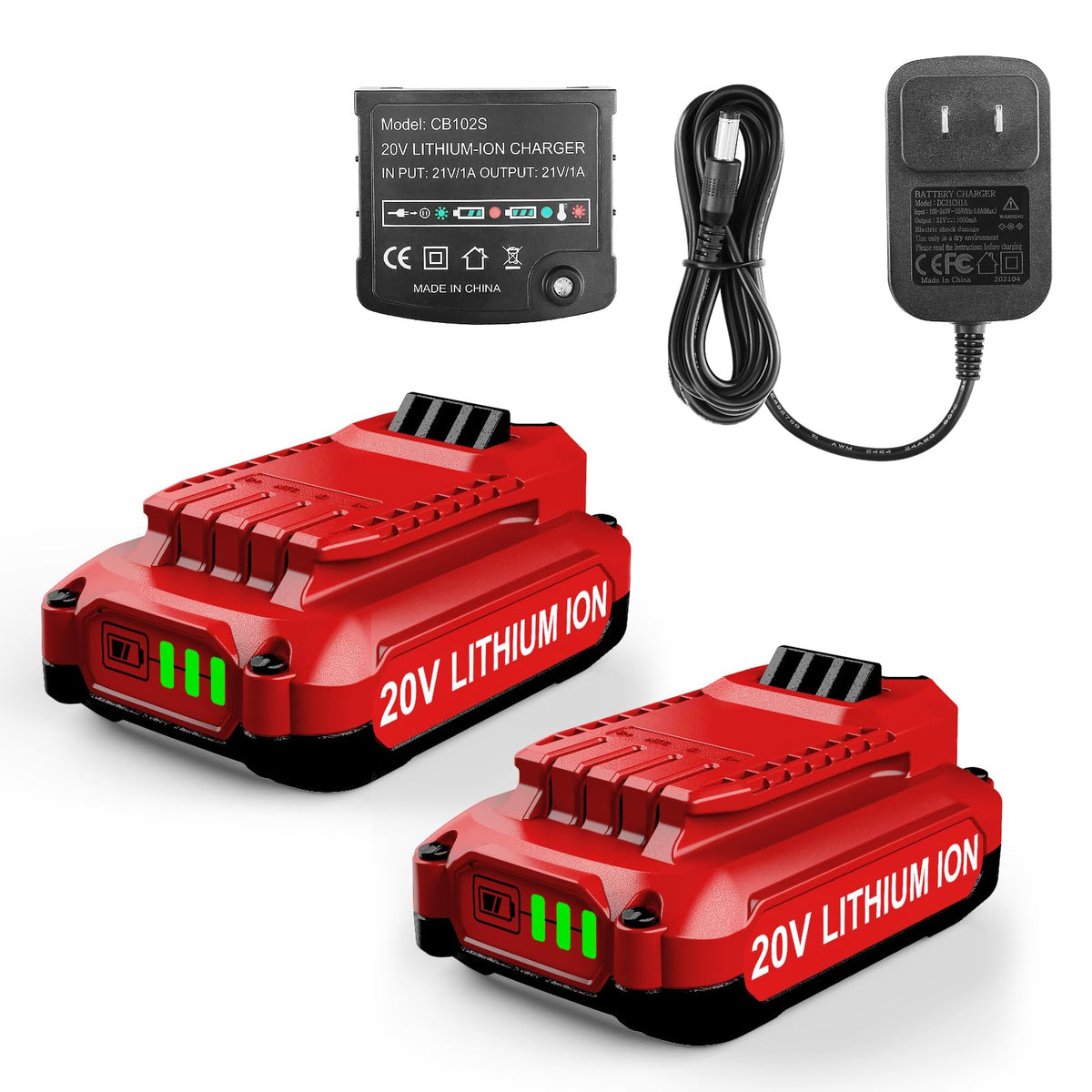 Powilling 2Pack battery front view for Craftsman tools with extended runtime.