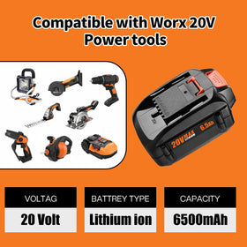 Powilling 6500mAh battery replacement for WA3525 extends tool use