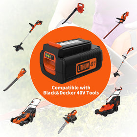 Powilling 40V battery compatible with LBX2040 model and Black & Decker lineup.