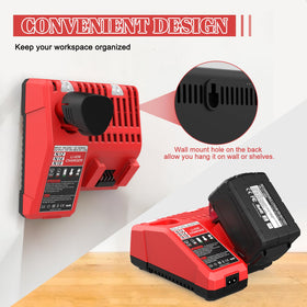Powilling dual voltage charger compact design powering Milwaukee 12V and 18V