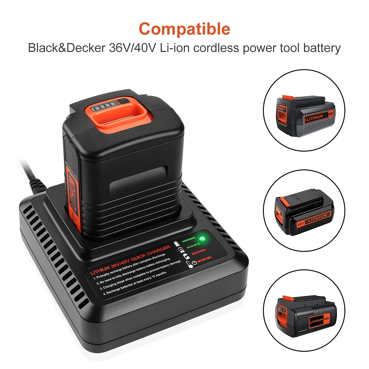 Powilling LCS40 charger, side view, compact design for easy storage.