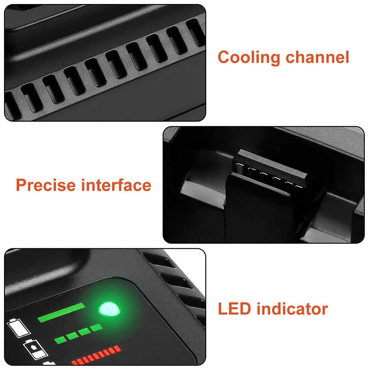Powilling LCS40 charger, standard US plug compatible with 100-240V outlets.