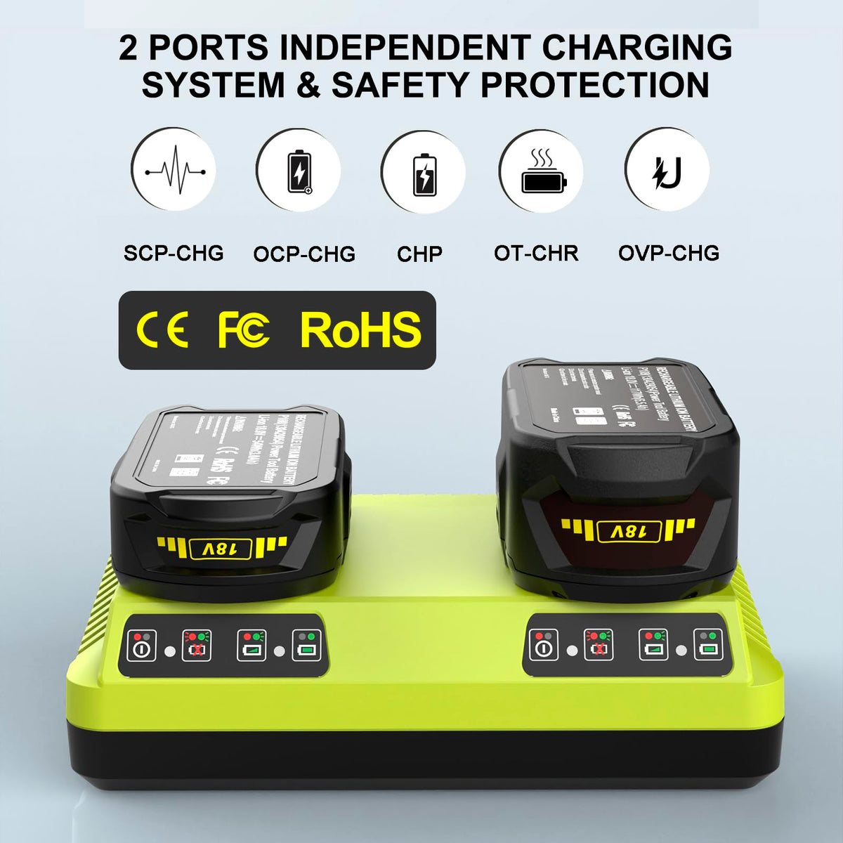 Powilling P117 charger rear ventilation highlights cooling while charging two batteries.