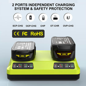 Powilling P117 charger rear ventilation highlights cooling while charging two batteries.