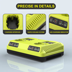 Powilling Ryobi 18V charger in-use view highlights quick two-battery charging.