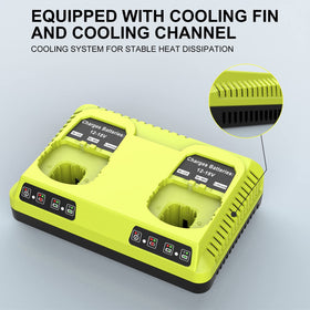Powilling Ryobi 18V compatibility image shows P100 to P108 battery range.