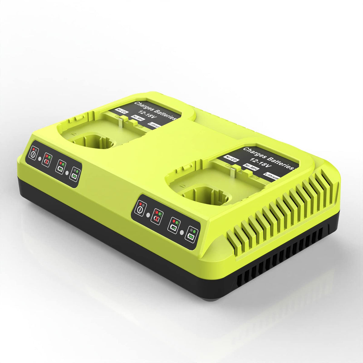 Powilling Ryobi dual-charger 100-240V input image highlights universal mains compatibility.