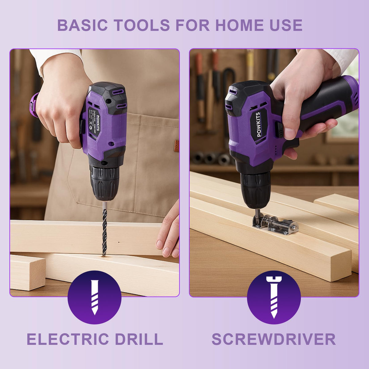 Powkits 139-piece tool set organized in a portable box for home repairs.