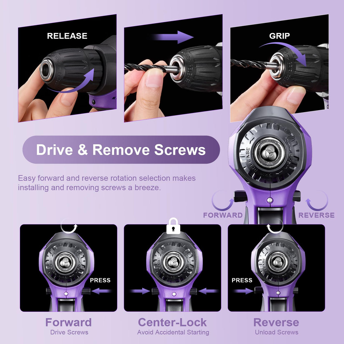Powkits compact drill with ergonomic silicone grip reduces hand fatigue.
