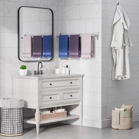 Powools space saving design frees counter space while keeping towels accessible
