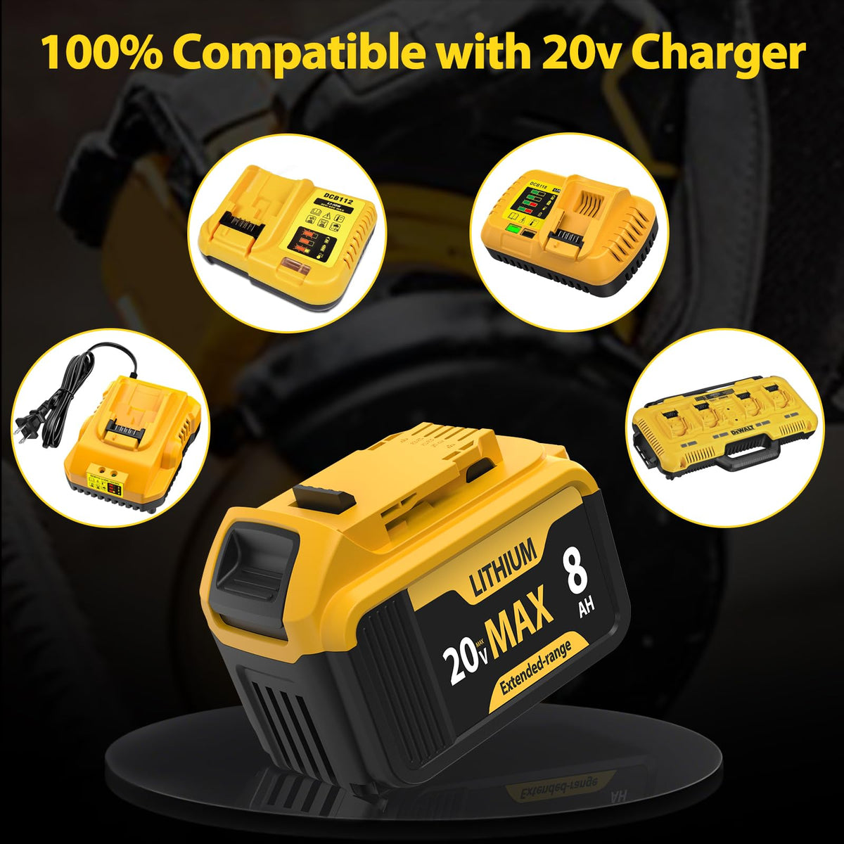 Universal Dewalt compatibility with PowQualliane batteries across tool lines