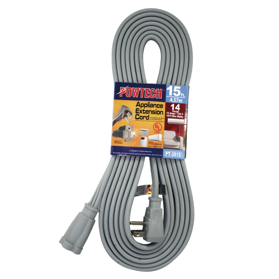 POWTECH heavy-duty extension cord 15ft for air conditioners and major appliances, dependable in home or office