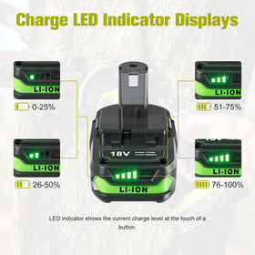 PowTree 4000mAh Ryobi P104 battery with built-in charge indicator for easy monitoring